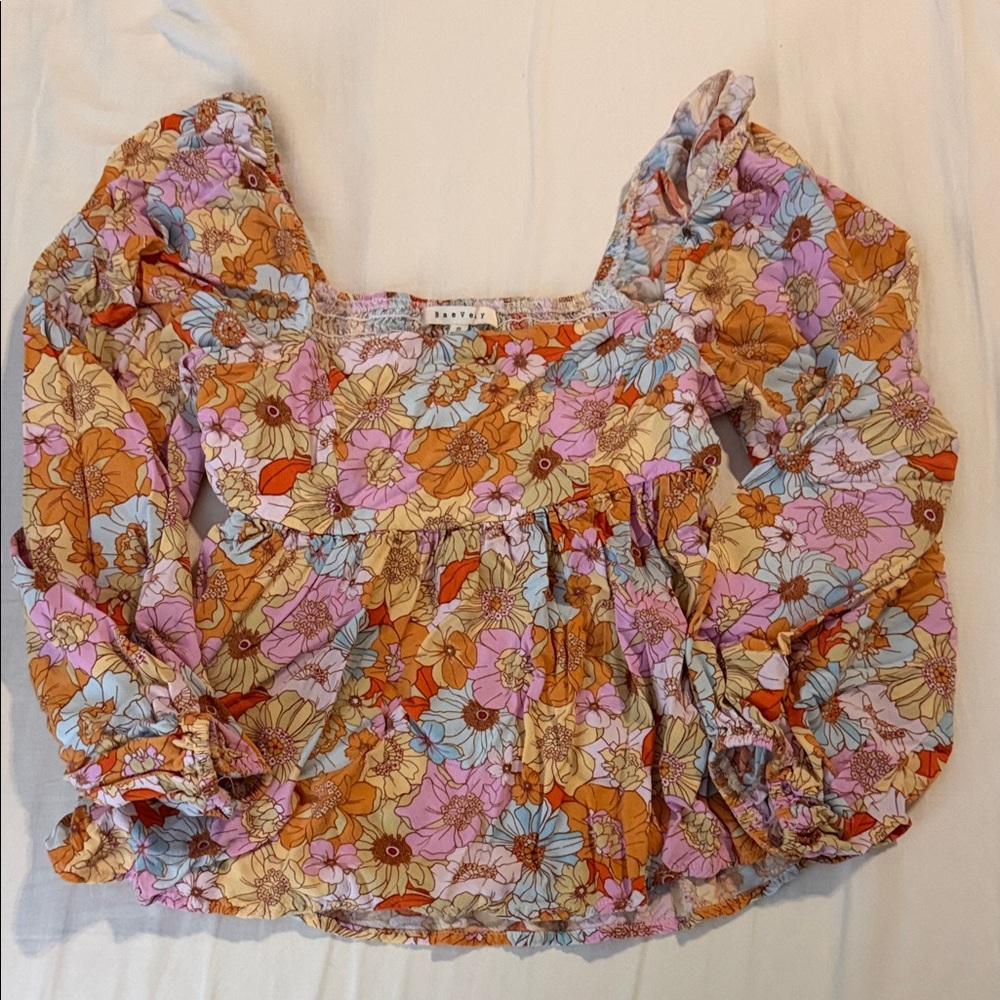 Vibrant Floral Square Neck Blouse